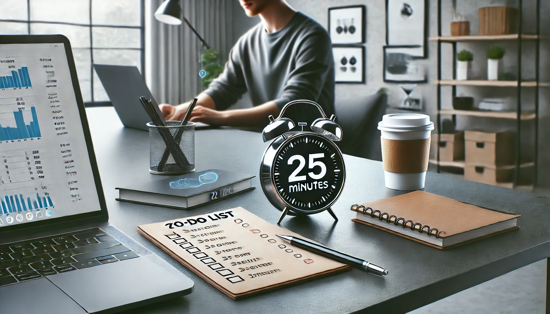 modern workspace with a timer set